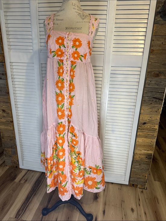 FARM Rio Dresses & Skirts - FARM Rio Pink Maxi Dress with Orange Floral Embroidery